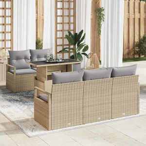 vidaXL Set de canapele pentru grădină cu pernă 6 pcs Bej Rattan poli imagine