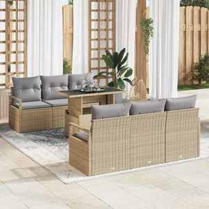 vidaXL Set de canapele pentru grădină cu pernă 7 pcs Bej Rattan poli imagine