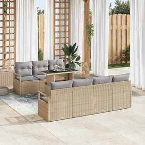 vidaXL Set de canapele pentru grădină cu pernă 8 pcs Bej Rattan poli imagine