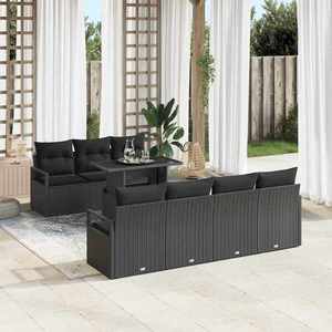 vidaXL Set de canapele pentru grădină cu pernă 8 pcs Negru Rattan poli imagine