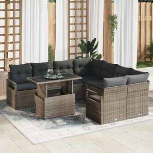 vidaXL Set de canapele pentru grădină cu pernă 9 pcs Gri Rattan poli imagine