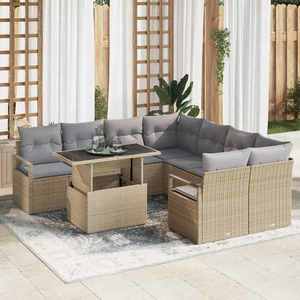 vidaXL Set de canapele pentru grădină cu pernă 9 pcs Bej Rattan poli imagine