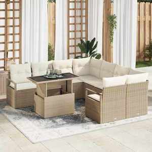 vidaXL Set de canapele pentru grădină cu pernă 9 pcs Bej Rattan poli imagine