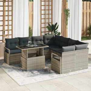 vidaXL Set de canapele pentru grădină 9 pcs Gri deschis Rattan poli imagine