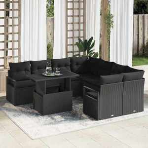 vidaXL Set de canapele pentru grădină cu pernă 9 pcs Negru Rattan poli imagine