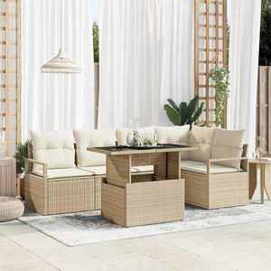vidaXL Set de canapele pentru grădină cu pernă 6 pcs Bej Rattan poli imagine
