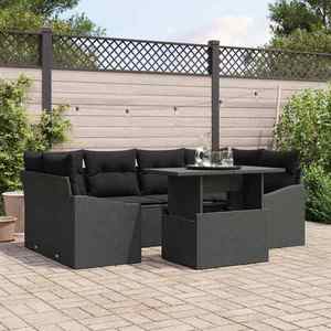 vidaXL Set de canapele pentru grădină 7 pcs Negru Rattan poli imagine