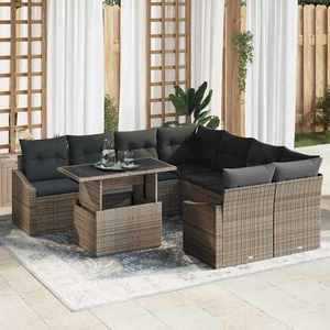 vidaXL Set de canapele pentru grădină 9 pcs Gri Rattan poli imagine