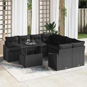 vidaXL Set de canapele pentru grădină 9 pcs Negru Rattan poli imagine