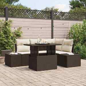 vidaXL Set de canapele pentru grădină cu pernă 5 pcs Maro poliratan imagine