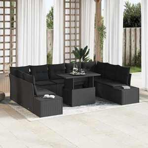 vidaXL Set de canapele pentru grădină 10 pcs Negru Rattan poli imagine