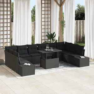 vidaXL Set de canapele pentru grădină 11 pcs Negru Rattan poli imagine