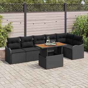 vidaXL Set de canapele pentru grădină 7 pcs Negru Rattan poli imagine