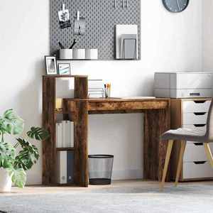 vidaXL Birou cu raft Stejar fumuriu 100 x 40 x 90 cm Lemn compozit imagine