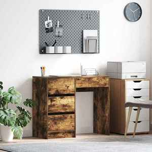 vidaXL Birou cu sertar Stejar fumuriu 90 x 37.5 x 75 cm Lemn compozit imagine