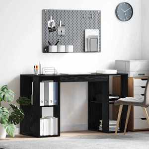 vidaXL Birou cu raft Stejar Negru 130 x 50.5 x 75 cm Lemn compozit imagine