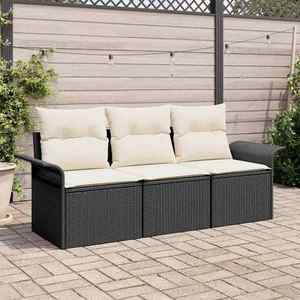 vidaXL Set de canapele pentru grădină cu pernă 3 pcs Negru Rattan poli imagine