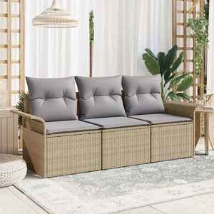 vidaXL Set de canapele pentru grădină cu pernă 3 pcs Bej Rattan poli imagine