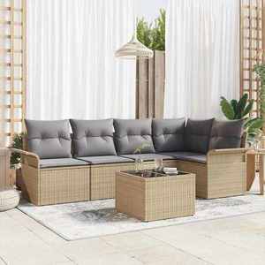vidaXL Set de canapele pentru grădină cu pernă 6 pcs Bej Rattan poli imagine