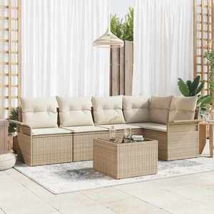 vidaXL Set de canapele pentru grădină cu pernă 6 pcs Bej Rattan poli imagine