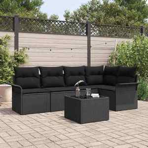 vidaXL Set de canapele pentru grădină cu pernă 6 pcs Negru Rattan poli imagine