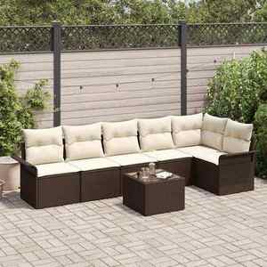 vidaXL Set de canapele pentru grădină cu pernă 7 pcs Maro Rattan poli imagine