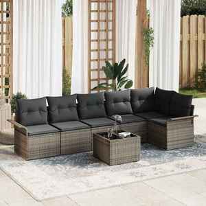 vidaXL Set de canapele pentru grădină cu pernă 7 pcs Gri Rattan poli imagine