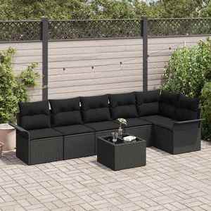 vidaXL Set de canapele pentru grădină cu pernă 7 pcs Negru Rattan poli imagine