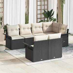 vidaXL Set de canapele pentru grădină cu pernă 7 pcs Negru Rattan poli imagine