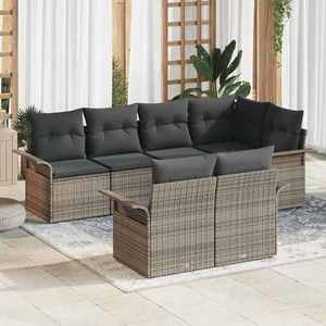 vidaXL Set de canapele pentru grădină cu pernă 7 pcs Gri Rattan poli imagine