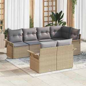 vidaXL Set de canapele pentru grădină cu pernă 7 pcs Bej Rattan poli imagine