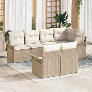 vidaXL Set de canapele pentru grădină cu pernă 7 pcs Bej Rattan poli imagine