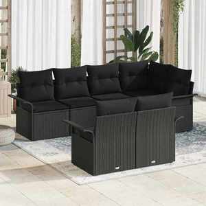 vidaXL Set de canapele pentru grădină cu pernă 7 pcs Negru Rattan poli imagine