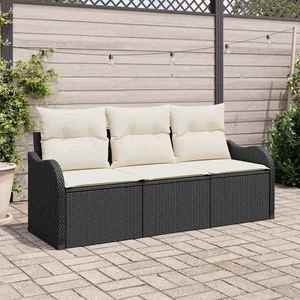 vidaXL Set de canapele pentru grădină cu pernă 3 pcs Negru Rattan poli imagine