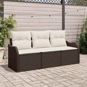 vidaXL Set de canapele pentru grădină cu pernă 3 pcs Maro Rattan poli imagine