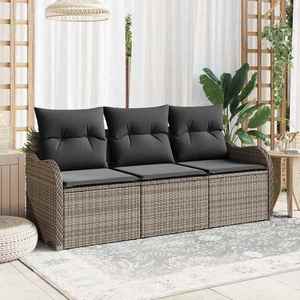 vidaXL Set de canapele pentru grădină cu pernă 3 pcs Gri Rattan poli imagine