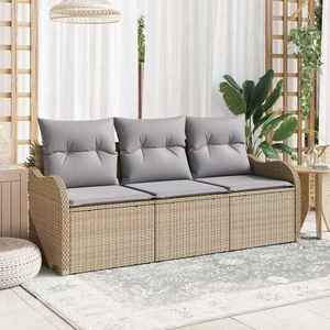vidaXL Set de canapele pentru grădină cu pernă 3 pcs Bej Rattan poli imagine