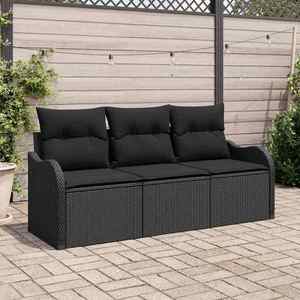 vidaXL Set de canapele pentru grădină cu pernă 3 pcs Negru Rattan poli imagine