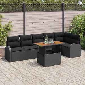 vidaXL Set de canapele pentru grădină 7 pcs Negru Rattan poli imagine