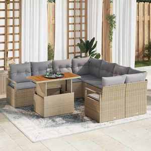 vidaXL Set de canapele pentru grădină 9 pcs Bej Rattan poli imagine