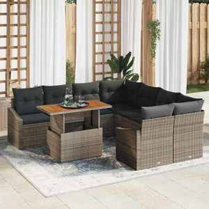 vidaXL Set de canapele pentru grădină 9 pcs Gri Rattan poli imagine