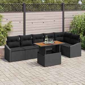 vidaXL Set de canapele pentru grădină 7 pcs Negru Rattan poli imagine