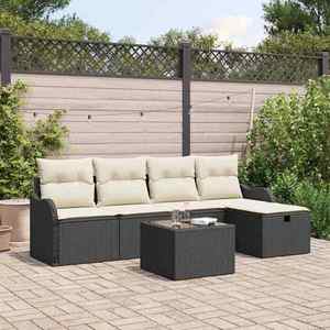 vidaXL Set de canapele pentru grădină 6 pcs negru și crem Rattan poli imagine