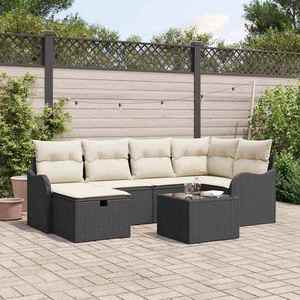 vidaXL Set de canapele pentru grădină 7 pcs negru și crem Rattan poli imagine