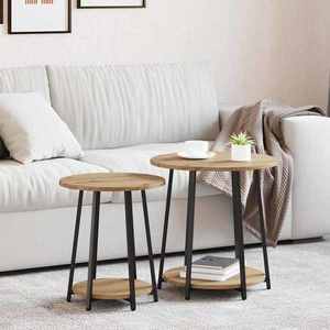 vidaXL Set măsuțe laterale cu raft 2 pcs Stejar Artisan și Negru imagine