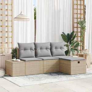 vidaXL Set de canapele pentru grădină cu pernă 4 pcs Bej Rattan poli imagine