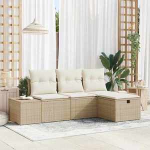 vidaXL Set de canapele pentru grădină cu pernă 4 pcs Bej Rattan poli imagine