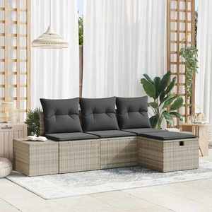 vidaXL Set de canapele pentru grădină 4 pcs Gri deschis Rattan poli imagine