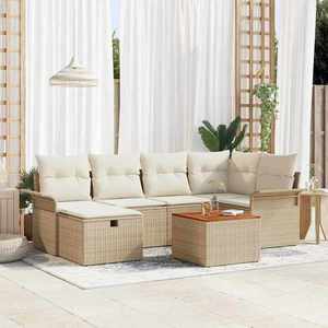 vidaXL Set de canapele pentru grădină cu pernă 7 pcs Bej Rattan poli imagine