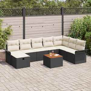 vidaXL Set de canapele pentru grădină cu pernă 9 pcs Negru Rattan poli imagine